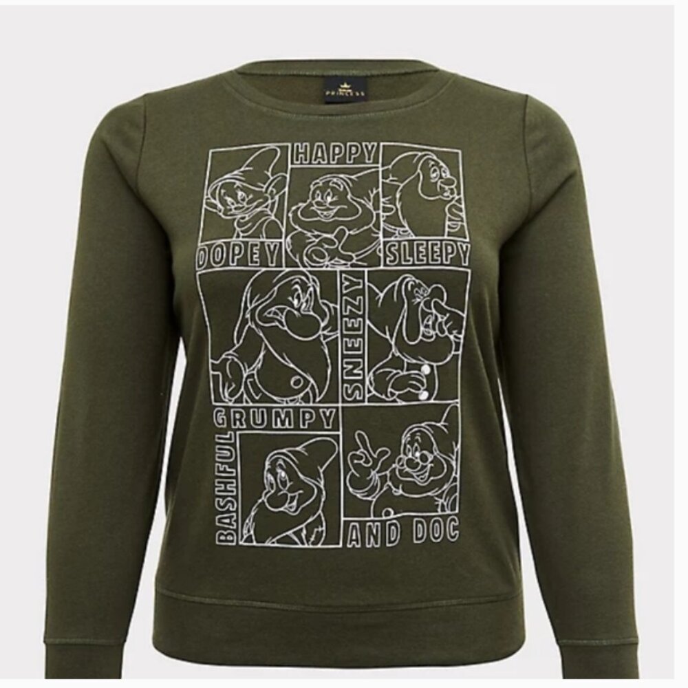 NWT Torrid Disney Snow White and the Seven Dwarfs Sweatshirt Size 2X Green